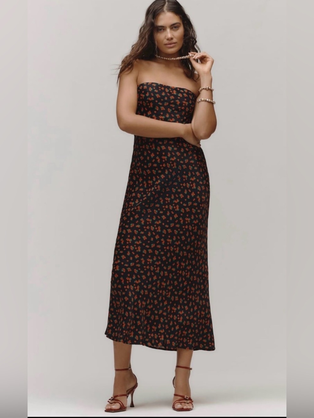 NWT Anthropologie The Tilda Strawberry Slip Maxi Dress Black Motif XL